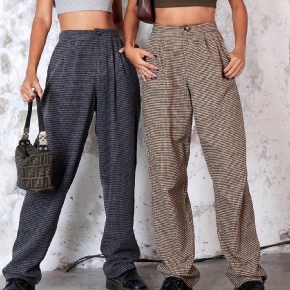 Motel rocks “herringbone brown pleated pants”
